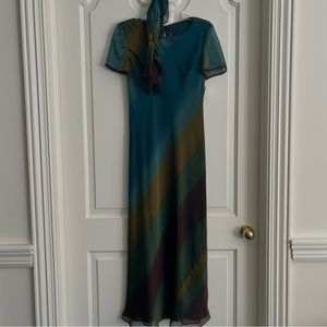 Beautiful Kay Unger Short Sleeved Evening Gown with Beautiful Multi Color Design